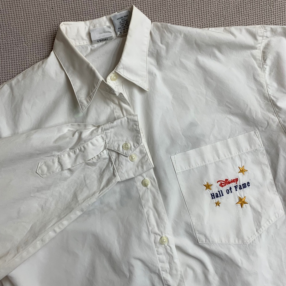Vintage Disney Store Hall of Fame‎ Embroidered White Button Up Shirt Medium